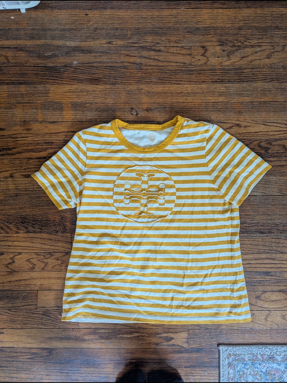 Tory Burch Yellow & White Striped Short-Sleeve Tee